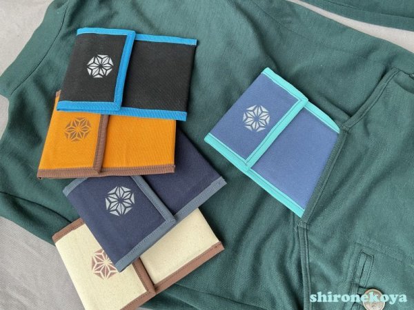 画像4: 麻の葉ワックスドコットンポーチＬ（紺青） (4)